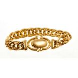 18ct gold bracelet with double curb links and stirrup style clasp