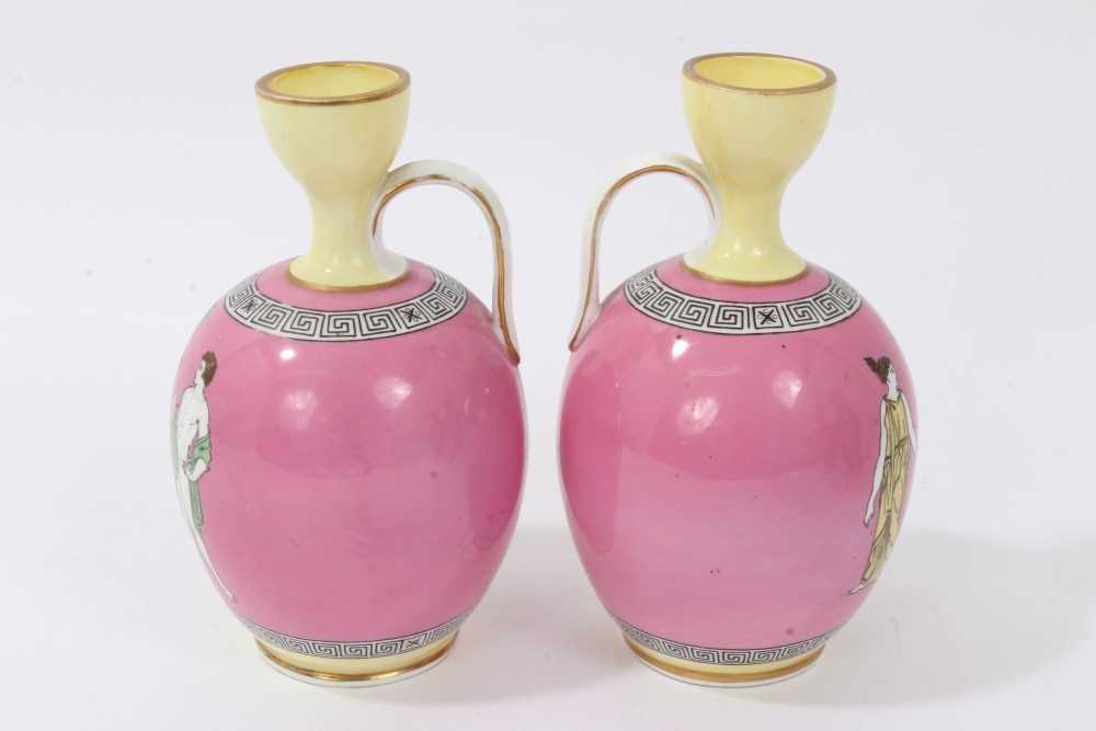 Good garniture of antique Greek revival ceramics, including a pair of pink ground urns by Brown-West - Image 11 of 13