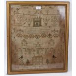George III sampler, signed and dated Ann Gretorex, aged 14, 1812, with country house, animal and fol