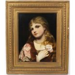 Alfred Seifert (1850-1901) oil on panel - portrait of a girl with a rose, signed, in gilt frame,
