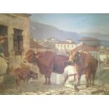 Edith Arendrup-Courtauld (1846-?) oil on canvas, Mediterranean scene with figures and cattle