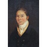 English School, 19th century, oil on canvas - portrait of a young man, in gilt frame, 16.5cm x 14cm