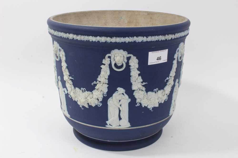 Large antique Wedgwood dark blue jasper ware jardinière, circa 1890, decorated with classical figure - Image 4 of 10