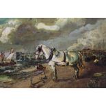 Follower of Edward Smythe - oil on canvas - white horse on a coastline, together with another after