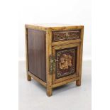 20th century Chinese elm and carved softwood small side cabinet