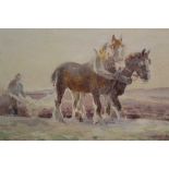 Manner of Alfred Munnings (1878-1959) watercolour - Plough team, bearing signature and date 1892, fr