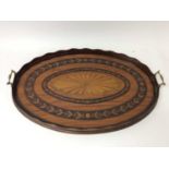 Late 19th/early 20th century oval tray decorated with satinwood and marquetry