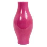 Chinese pink monochrome glazed vase, of slender form, blue enamelled Yongzheng mark to base but 20th