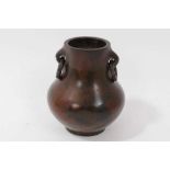 Chinese bronze vase of baluster form with ring handles