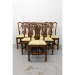 Set six George III country oak dining chairs with pierced splat backs, drop in seats with yellow str