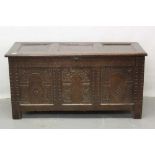 Late 17th carved and panelled oak coffer