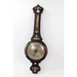 William IV banjo barometer with mother o' pearl inlaid rosewood case decorated with swans, birds and