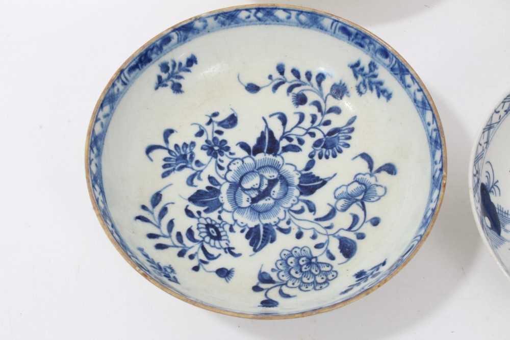 Four 18th century Lowestoft blue and white porcelain saucers, three of which are painted and one pri - Image 4 of 6