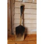 Antique carved sycamore malt shovel, 100cm.