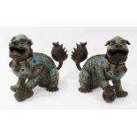 Good pair of Chinese bronze and cloisonné foo dog censers