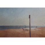 David Britton, contemporary, oil on board - Aldeburgh Beach, signed, framed, 59cm x 64cm