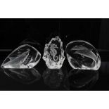 Three large Mats Jonasson Swedish glass intaglio sculptures