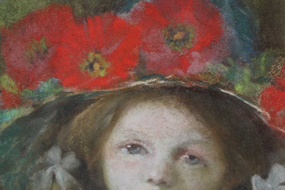 Marian Davis, Edwardian school pastel - portrait of the artist's daughter, Ursula Mary Davis, in gla - Image 4 of 5