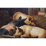George Polhill of Croydon, 19th century, pair of oils on board, tondo - farmyard scenes with pigs an