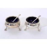 Pair of George III cauldron salts, later spoons