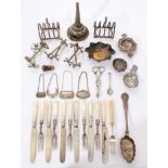 Selection of miscellaneous silver, white metal and other plated items.
