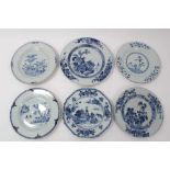 Group of six 18th century Chinese blue and white plates