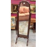 Queen Anne revival walnut cheval mirror