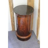 19th century Continental cylinder pot cupboard with marble dished top over cupboard, on plinth base.