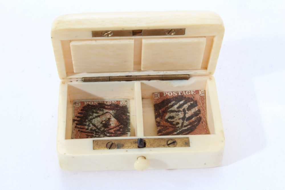 Three late 19th/early 20th century ivory stamp holders, together with a Victorian ivory stamp box. - Image 6 of 10