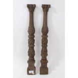 Good pair of carved oak columns with Green Man decoration, probably 18th century