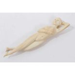 Rare 19th century Chinese carved ivory medical figure, typical reclining female form, 19cm long