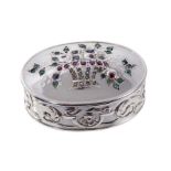 Silver and gem-set oval pill box