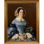 English School, circa 1830, Portrait of a lady in blue dress