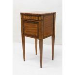 19th century Continental mahogany inlaid and marbled topped bedside cupboard