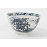 18th century Lowestoft blue and white porcelain tea bowl, decorated with a chinoiserie pattern, ex.