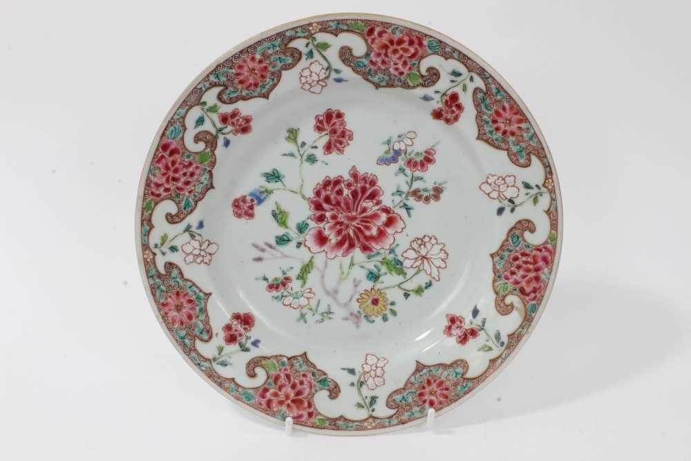 18th century Chinese famille rose porcelain plate, an 18th century Chinese blue and white plate, and - Image 2 of 10