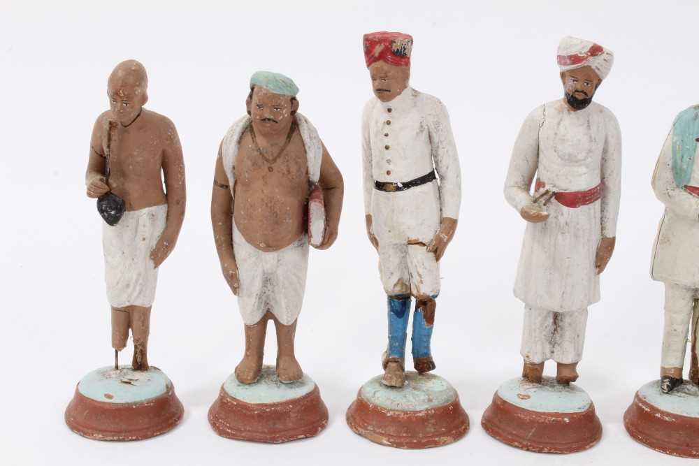 Nine 19th century Indian clay Lucknow figures - Image 2 of 8