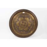 Large Islamic Damascus inlaid brass tray