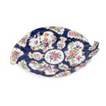 Worcester blue scale ground leaf shaped dish, circa 1770