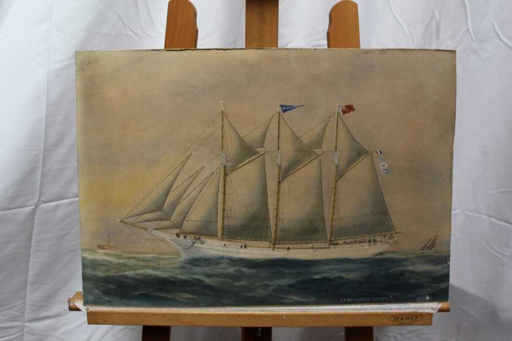 19th century pierhead school painting watercolour of a three masted vessel J E Bachman of Lahaye - Image 2 of 4