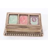 Edwardian silver stamp box of rectangular form with hinged opening cover.