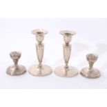 Pair 1940s silver candlesticks with tapering stems and circular pedestal bases (Birmingham 1949) Hen