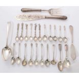 Pair of Victorian silver fish servers and other flatware