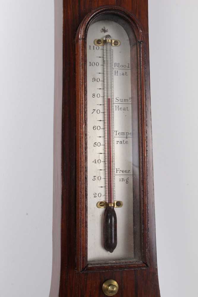 19th century rosewood barometer with silvered dial and silver neck pediment - Image 4 of 7