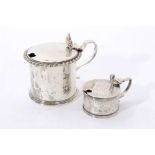 Victorian silver drum mustard pot, together with Victorian miniature silver mustard pot