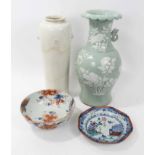 Antique Chinese ceramics, including a large 17th/18th century Dehua blanc de chine cylindrical vase