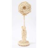Late 19th century Chinese canton carved ivory puzzle ball on stand