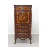 19th century French kingwood and marquetry inlaid secretarie abatant with shaped marble top, fall fl