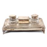 Late Victorian silver inkstand with twin ink bottles