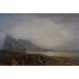 Attributed to John Brett (1831-1902) oil on board - Gibraltar Coastline, inscribed verso, in gilt fr